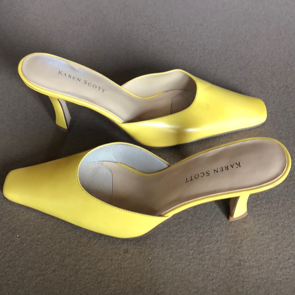 Karen Scott Yellow Slip On Heels.  Size 7.5 M with 2.5 inch heels.